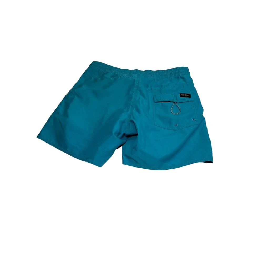 Volcom Board Shorts Medium Teal Blue Elastic Waist Drawstring Surf Trunks